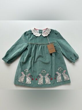 Baby Boden Girls Woodland Animal Cord Embroidered Pinnie Dress 12-18 months, NWT